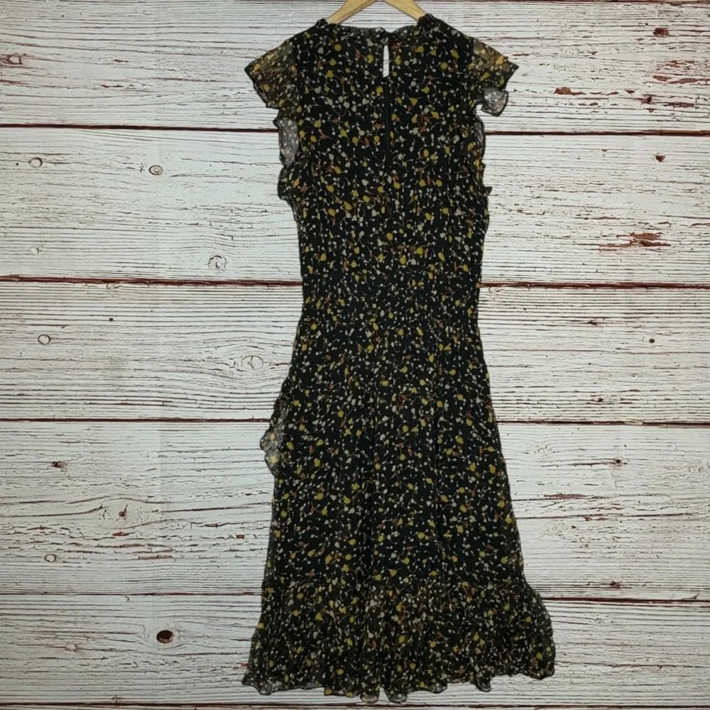 Draper James Black Midi Dress with Yellow & Orange Floral Print